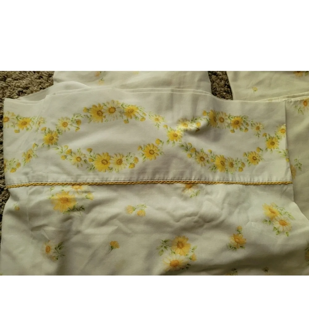 Cannon Monticello Yellow Floral 4 Piece Bedding Full Flat Fitted Sheet Set Vtg